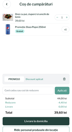 Coșul de cumpărături în aplicația pentru clienți